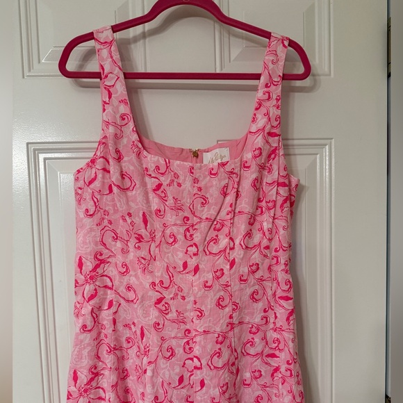 Size 14 Lilly Pulitzer Pink Linen Calina Floral Fit & Flare Midi Dress, NWT - Picture 5 of 11